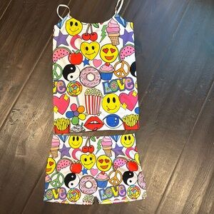 Malibu Sugar kids sizes 7-14 one size stretchy scattered love icons.